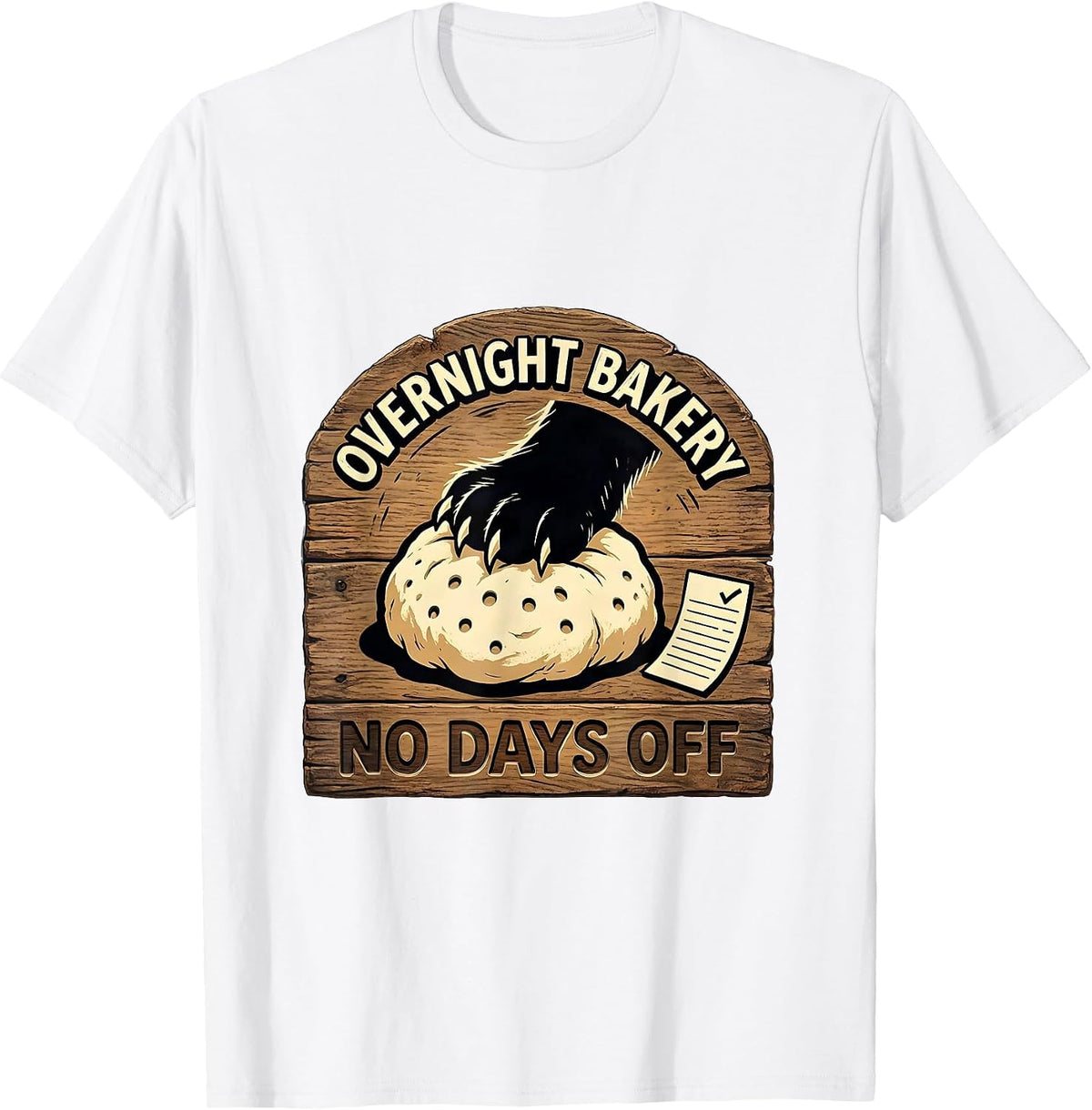 Men's Overnight Bakery No Days Off Funny Black Cat Baking Humor T-Shirt - White