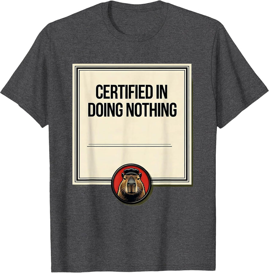 Men's Certified In Doing Nothing Funny Capybara Meme Animal Lover T-Shirt - Dark Heather Grey