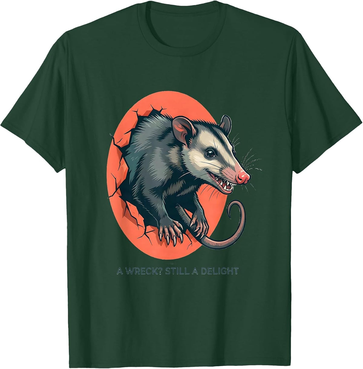 Men's A Wreck? Still A Delight Funny Opossum Animal Meme Humor T-Shirt - Dark Green