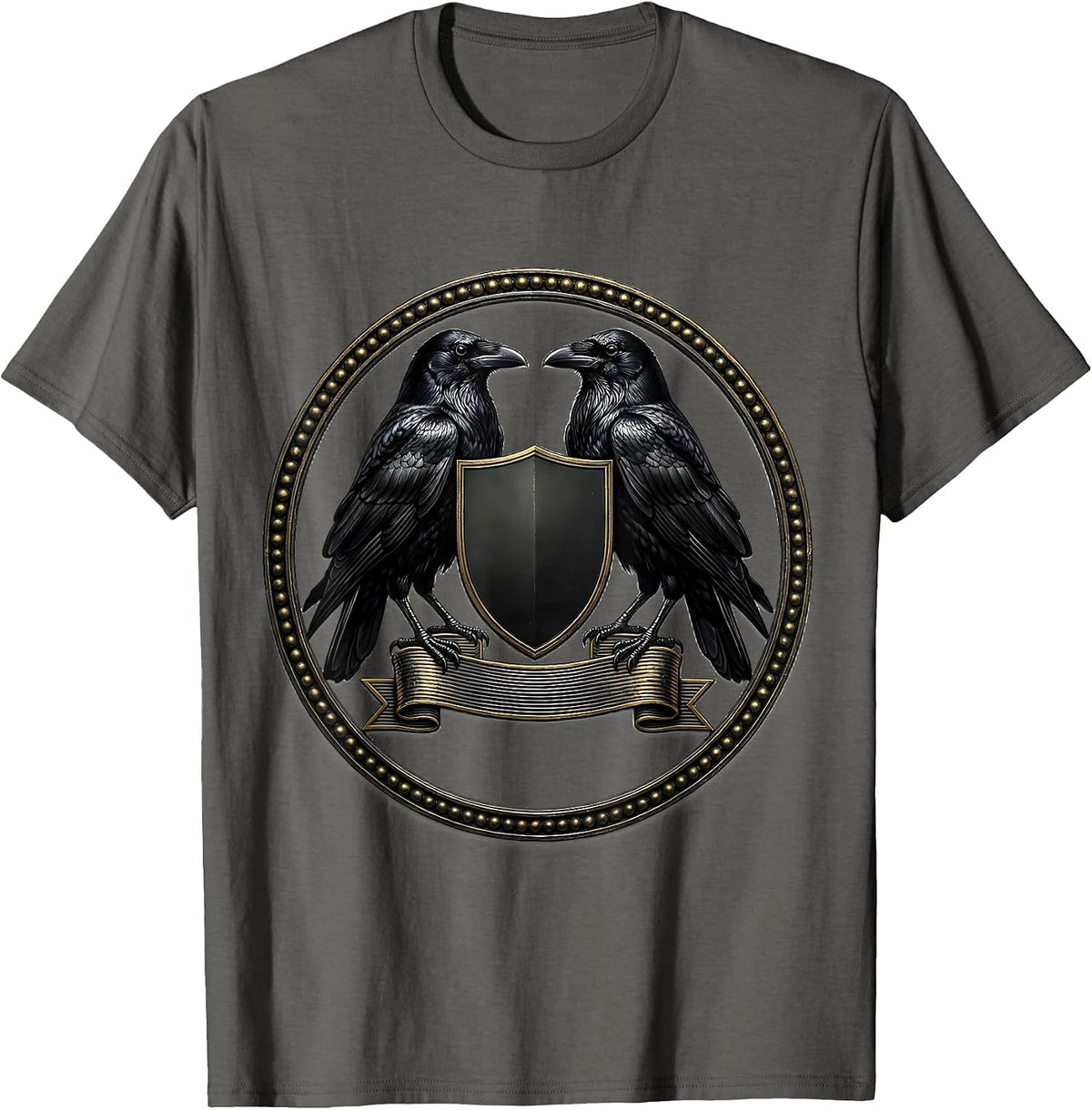 Crow Heraldic Emblem Dark Humor Bird Lover Gothic T-Shirt - Asphalt Grey