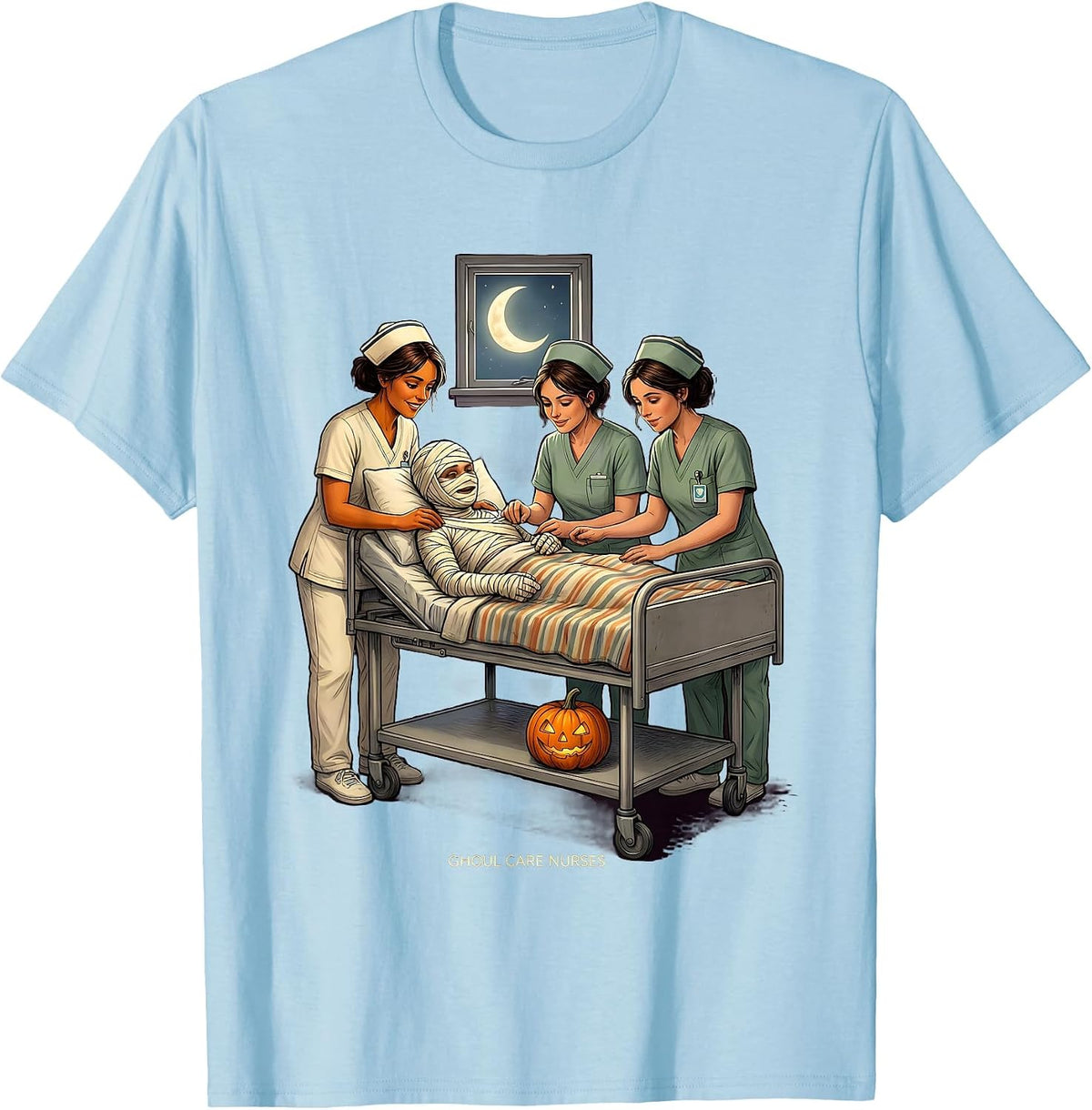 Men's Ghoul Care Nurses Funny Halloween Nurse Squad Team T-Shirt - Baby Blue