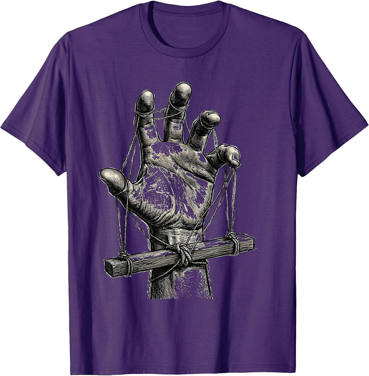 Self-Mastery Hand Pulling Own Puppet Strings Graphic T-Shirt - Purple