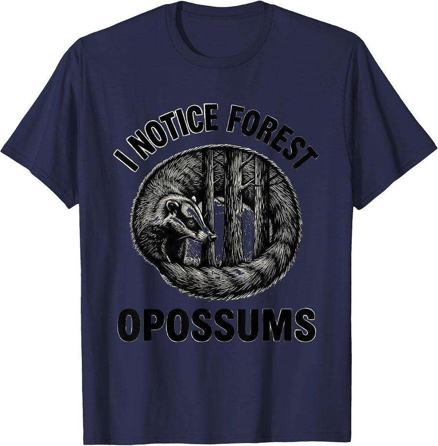 I Notice Forest Opossums Scratchboard Nature Lover Wildlife T-Shirt - Navy Blue