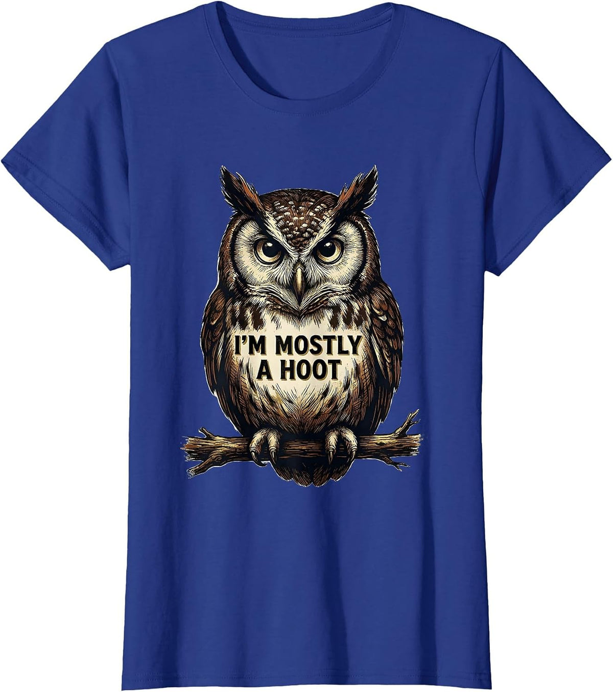 Women's I'm Mostly A Hoot Vintage Owl Bird Lover Humor Retro T-Shirt - Royal Blue