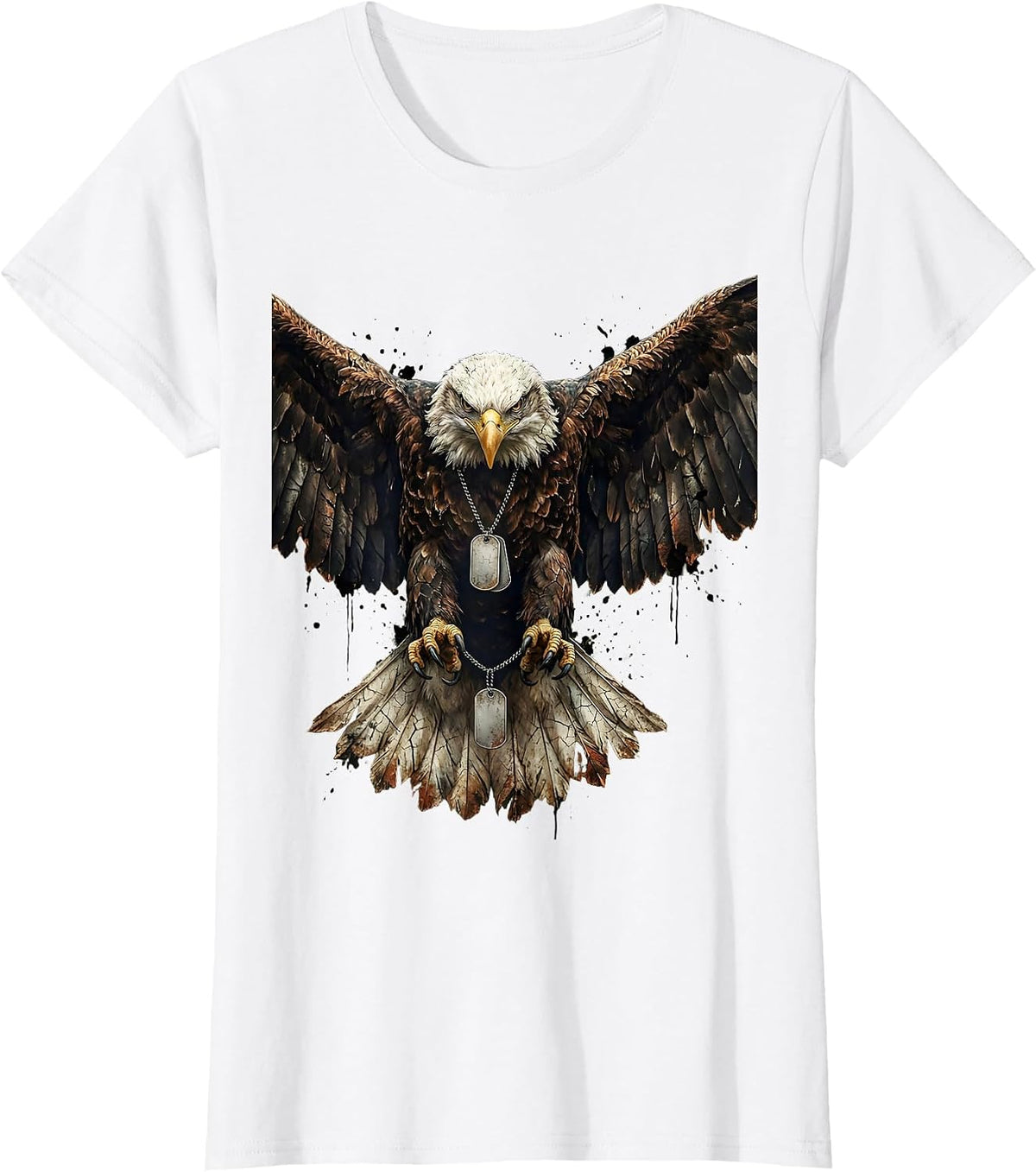 Eagle Clutching Dog Tags Patriotic Graphic T-Shirt - White