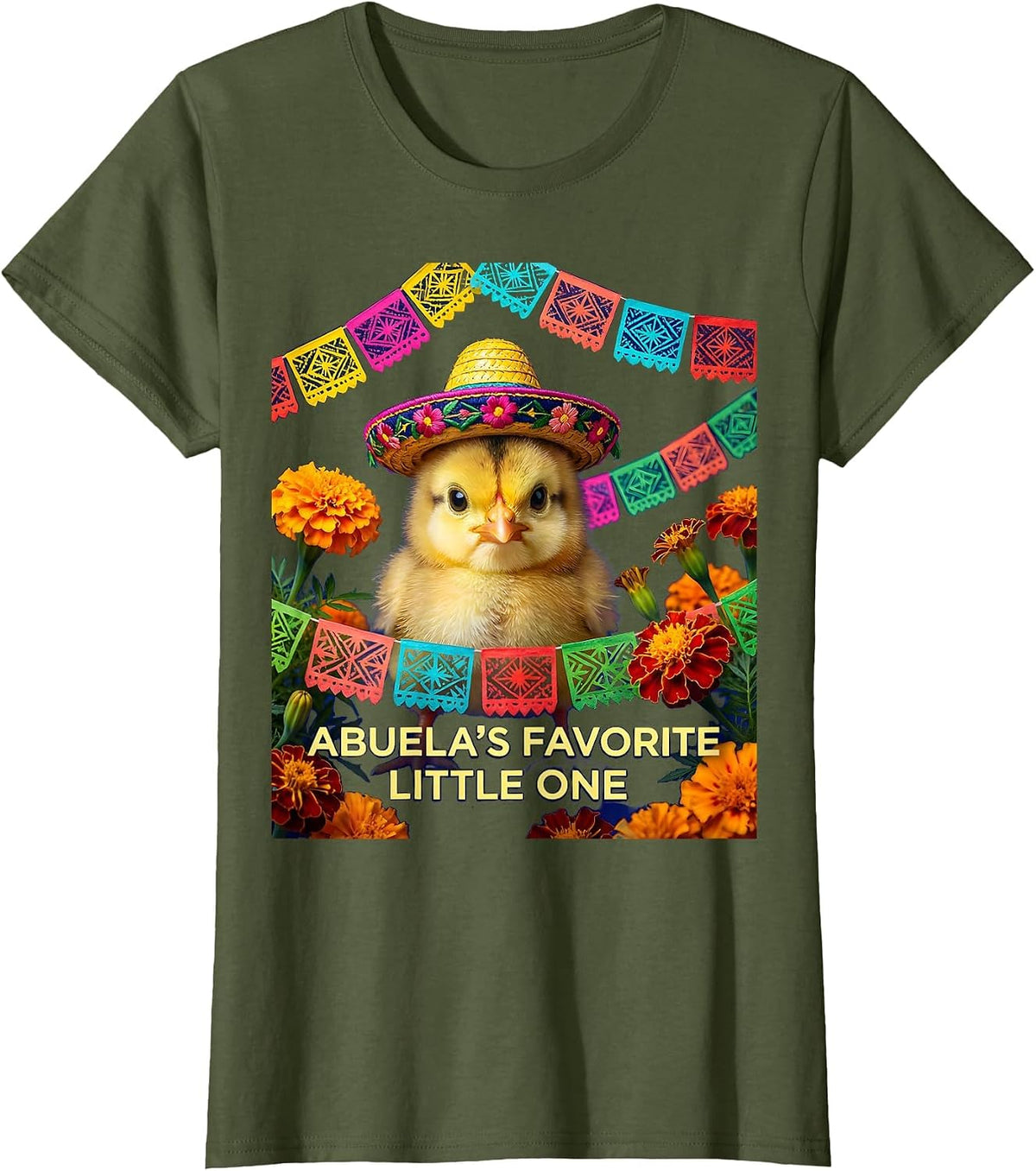 Abuela's Favorite Little One Mexico Kids Design T-Shirt - Olive Green