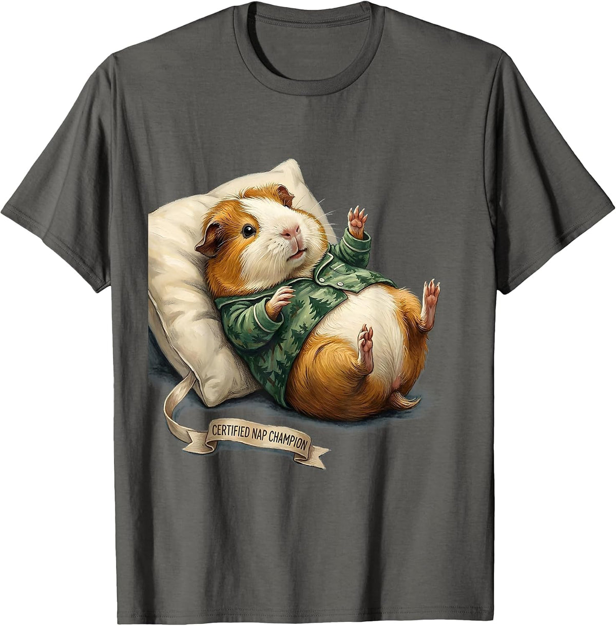 Certified Nap Champion Funny Sleepy Guinea Pig Pajama Pet T-Shirt - Asphalt Grey