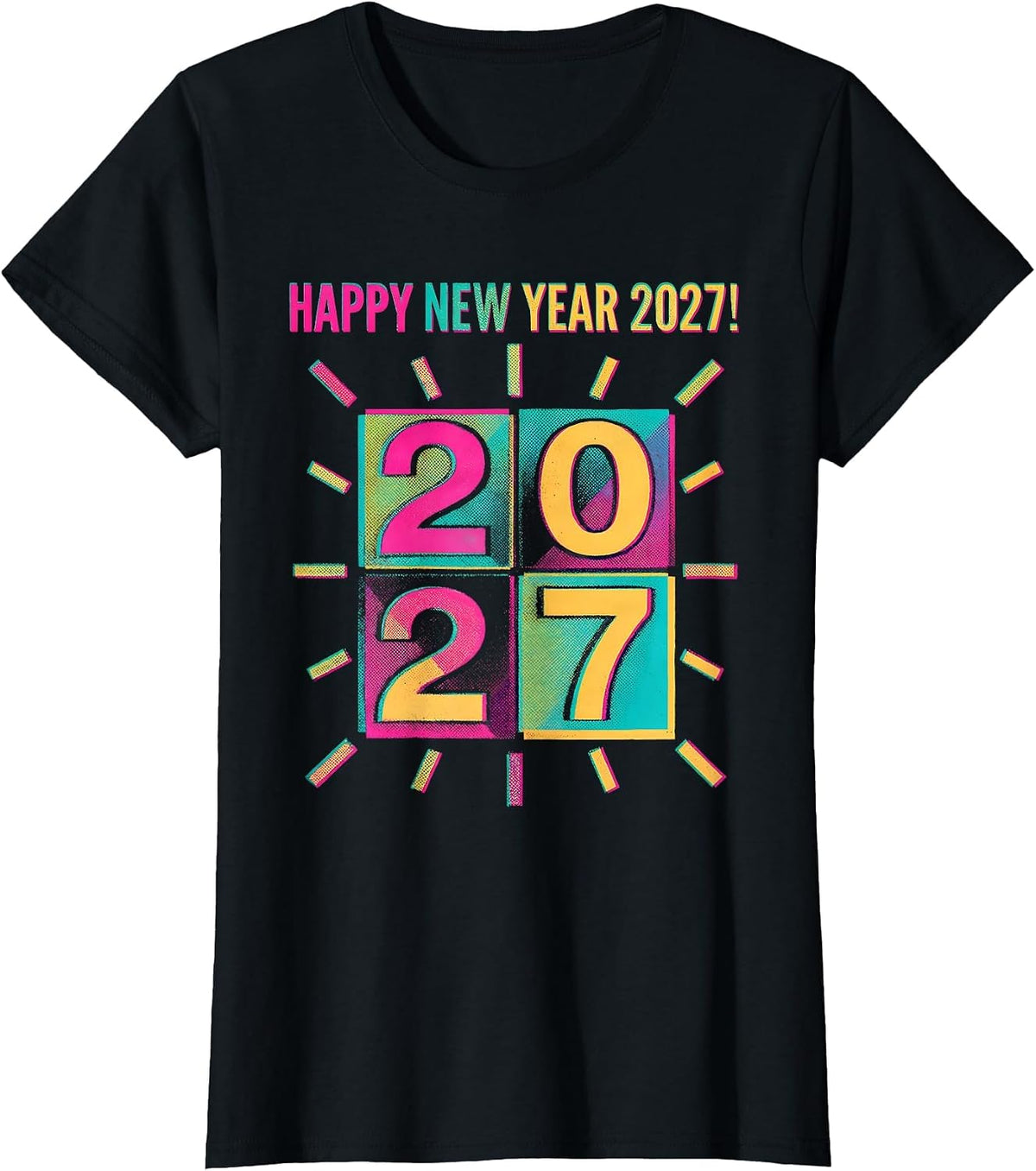 Women's Happy New Year 2027 Risograph Party Crew Matching Family T-Shirt - Black