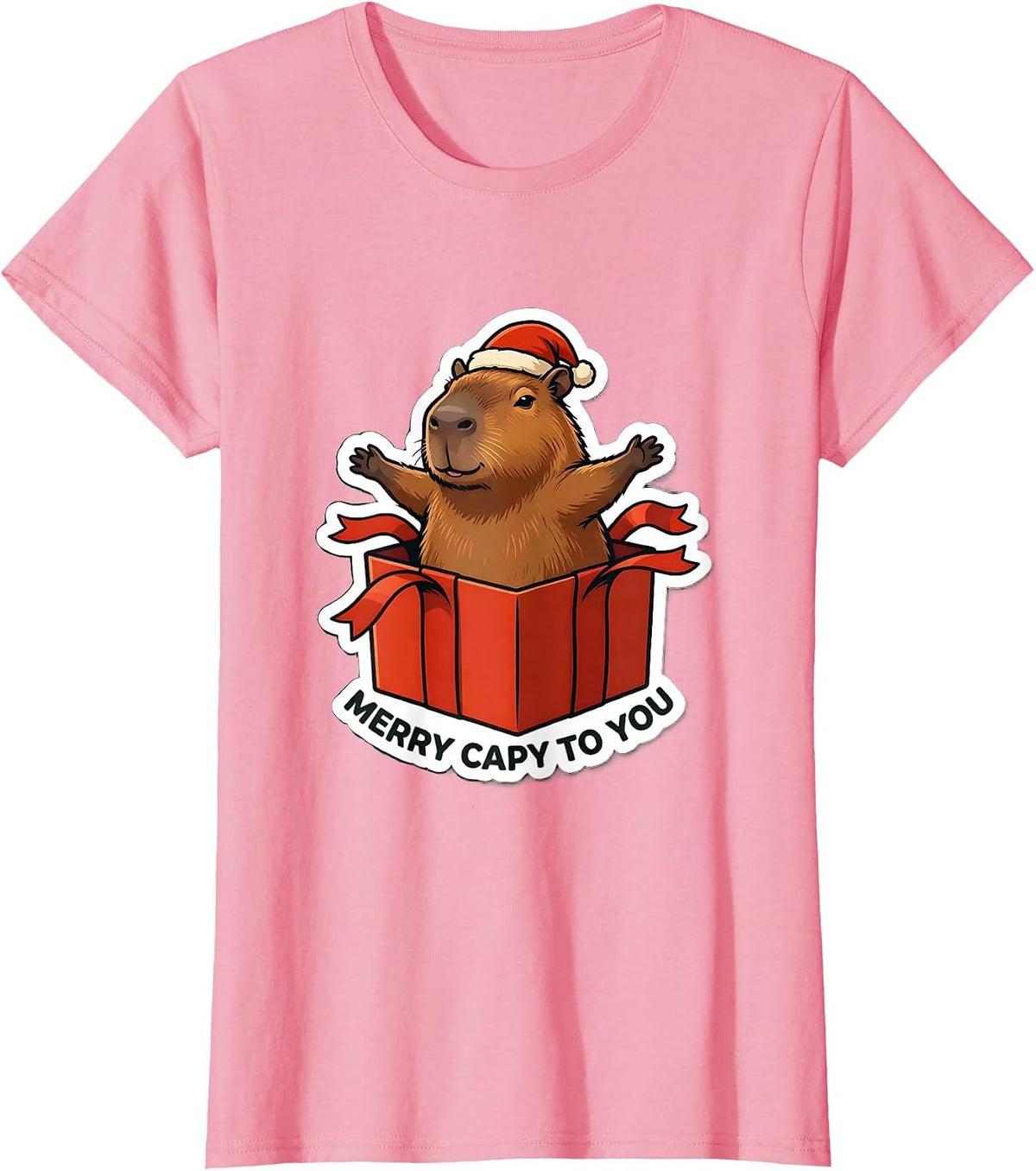 Women's Merry Capy To You Funny Capybara Christmas Family Humor T-Shirt - Pink