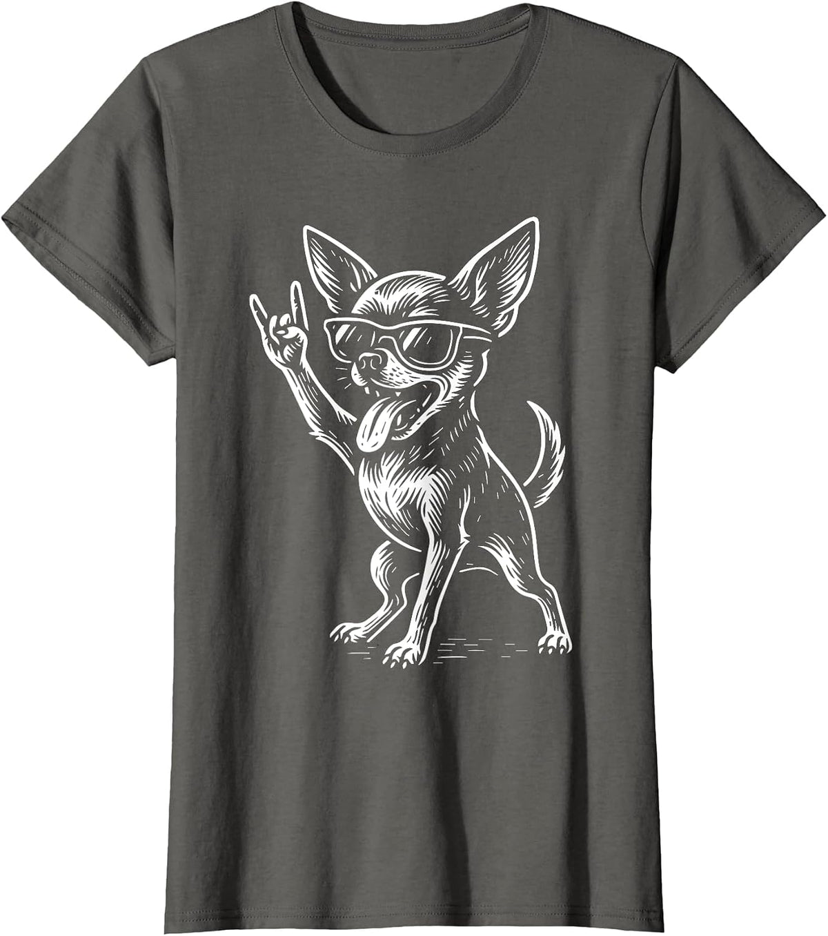 Rock Music Chihuahua Dog Funny Metal Vibes T-Shirt - Asphalt Grey