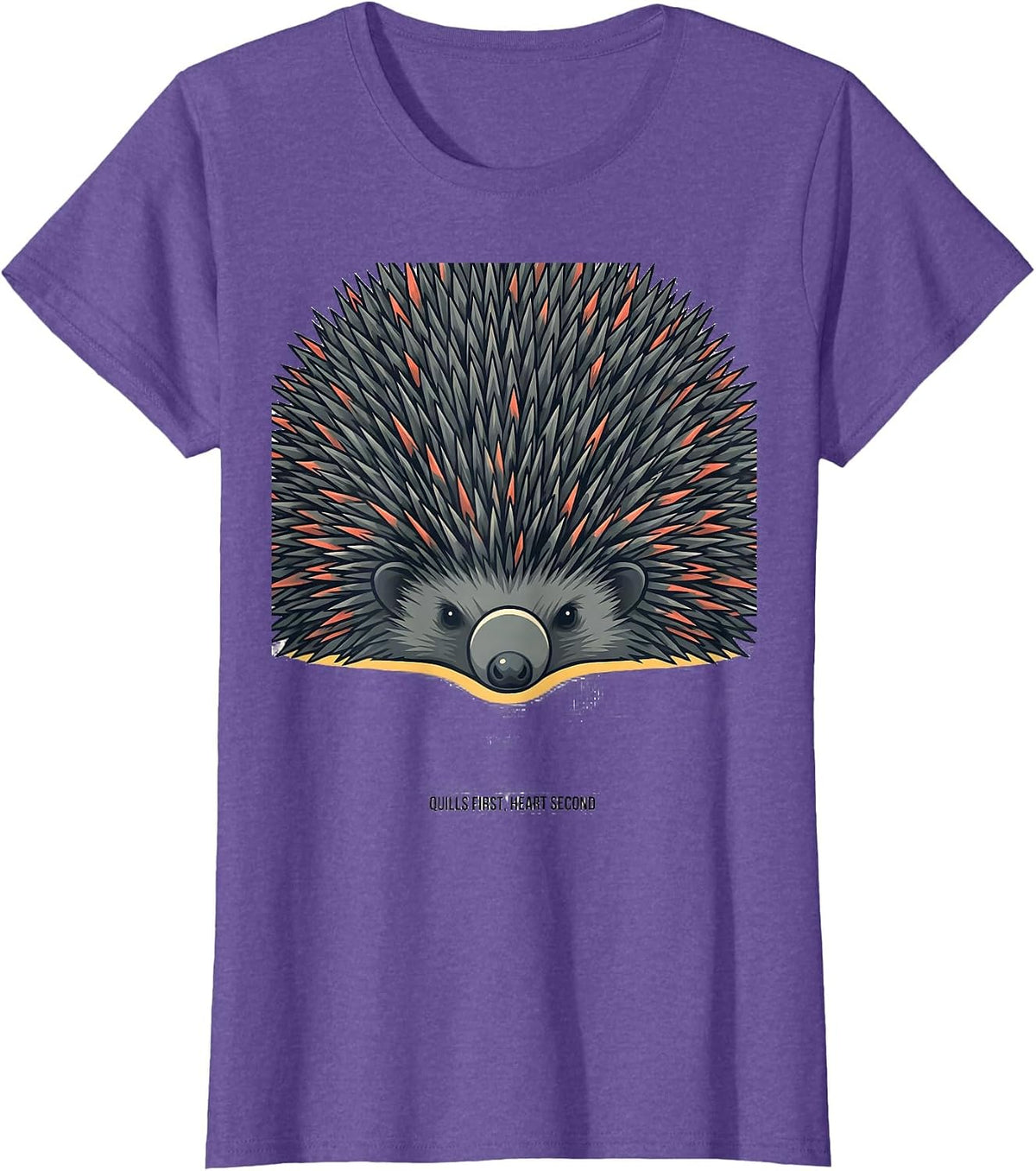Quills First, Heart Second Cute Hedgehog Lover Humor T-Shirt - Purple Heather