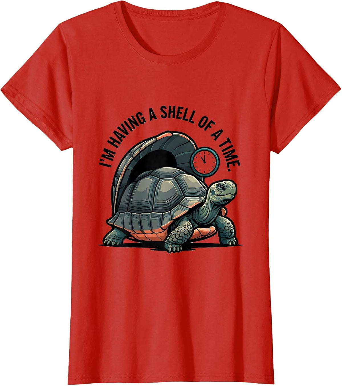 Women's I'm Having A Shell Of A Time Funny Tortoise Lover Pet Humor T-Shirt - Red