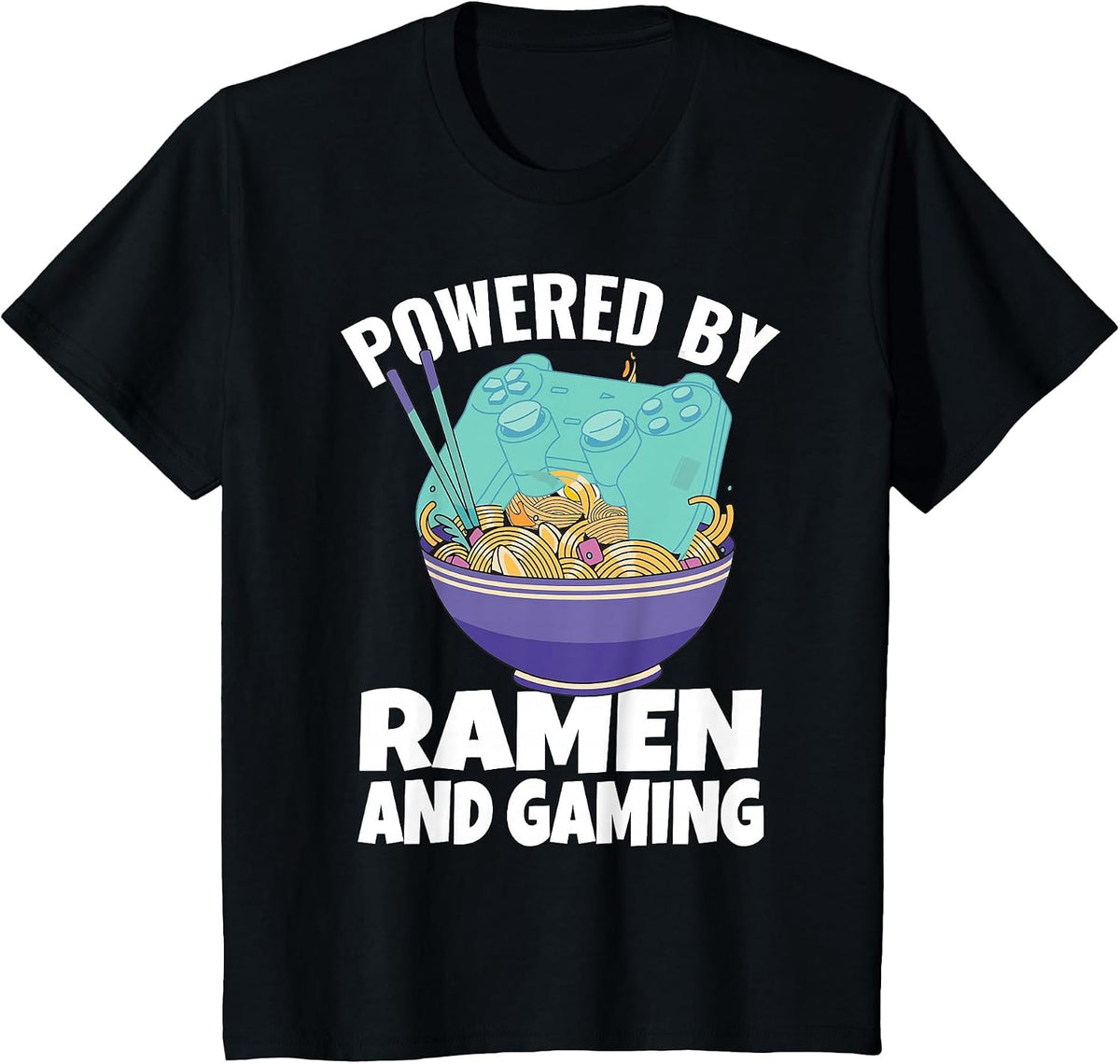 Powered By Ramen and Gaming Kids Gamer T-Shirt - Black