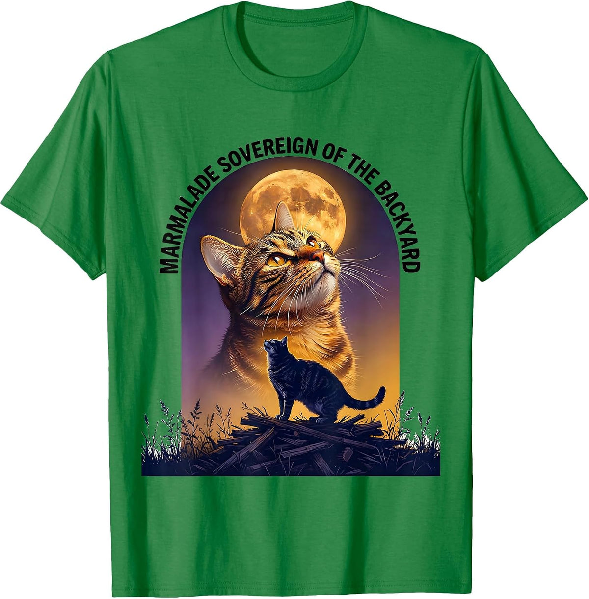 Men's Marmalade Sovereign of the Backyard Retro Orange Tabby Cat T-Shirt - Kelly Green