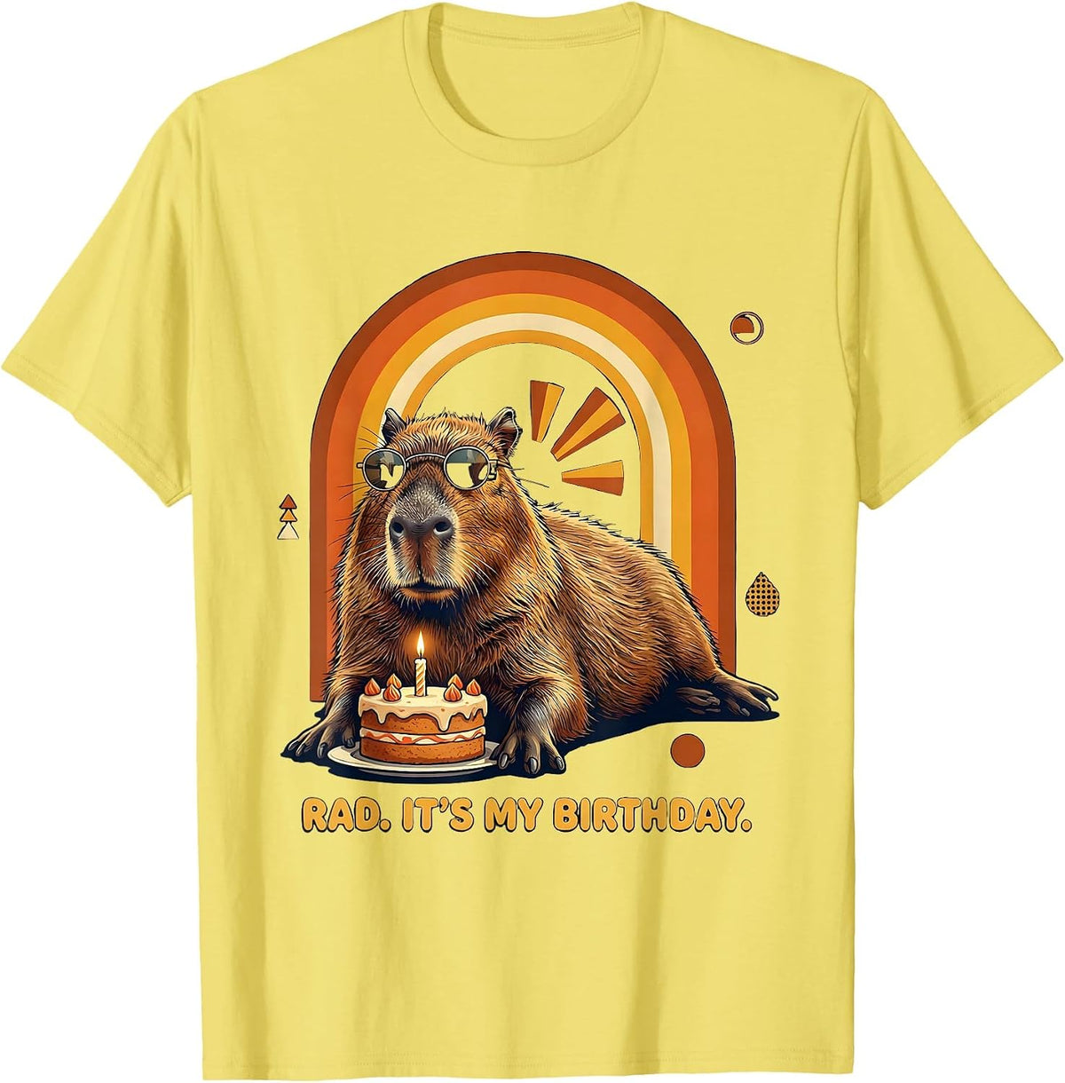 Men's Rad It's My Birthday Retro 70s Capybara Kawaii Birthday Gift T-Shirt - Lemon Yellow