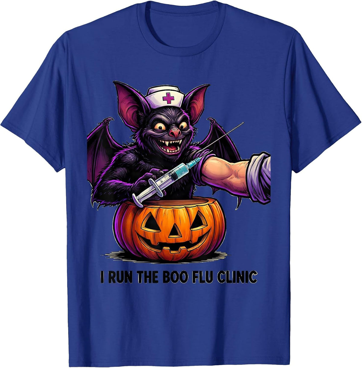 I Run The Boo Flu Clinic Funny Nurse Ghost Halloween Vaccine T-Shirt - Royal Blue