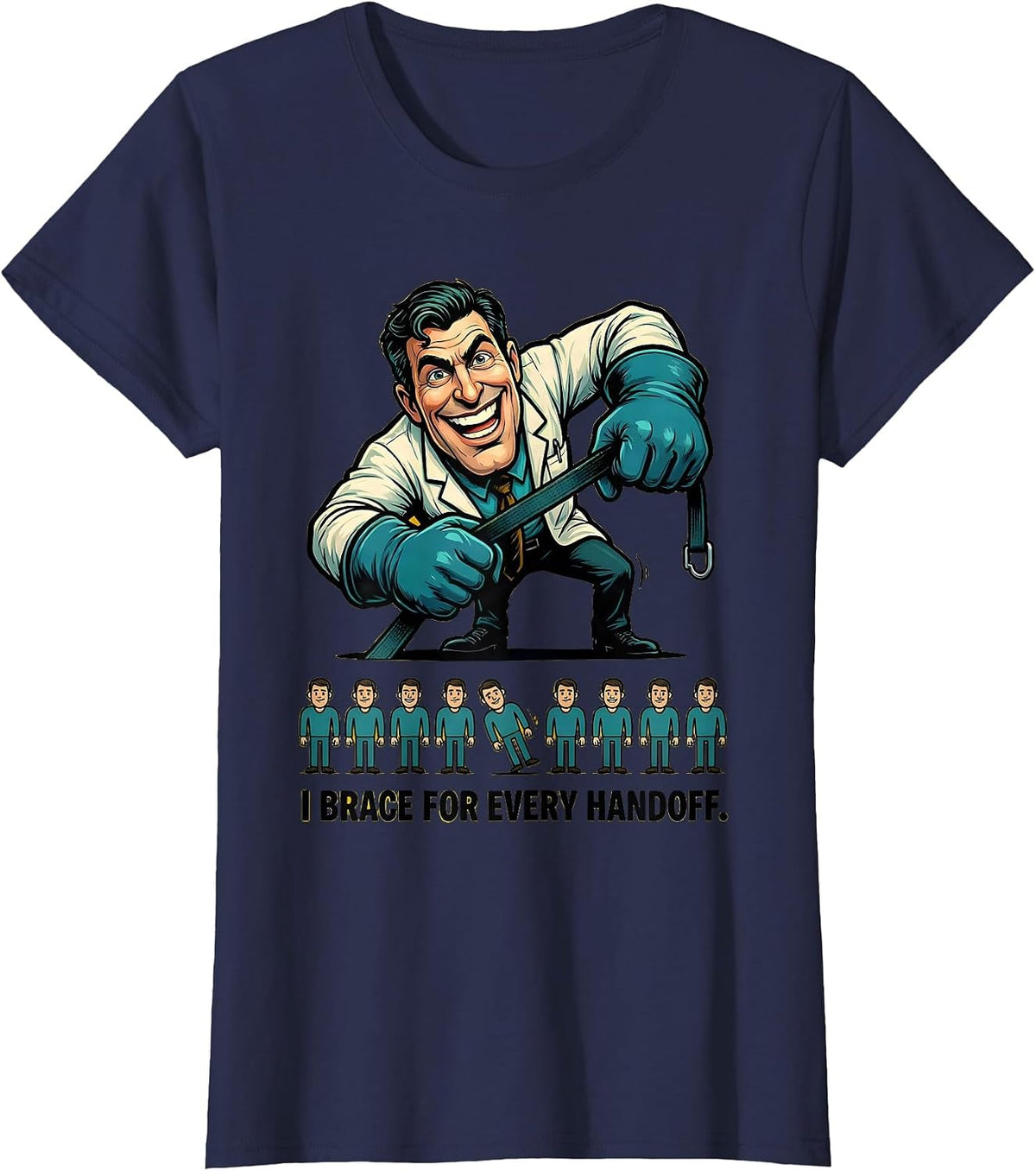 Women's I Brace For Every Handoff Funny Physical Therapist PT OT T-Shirt - Navy Blue