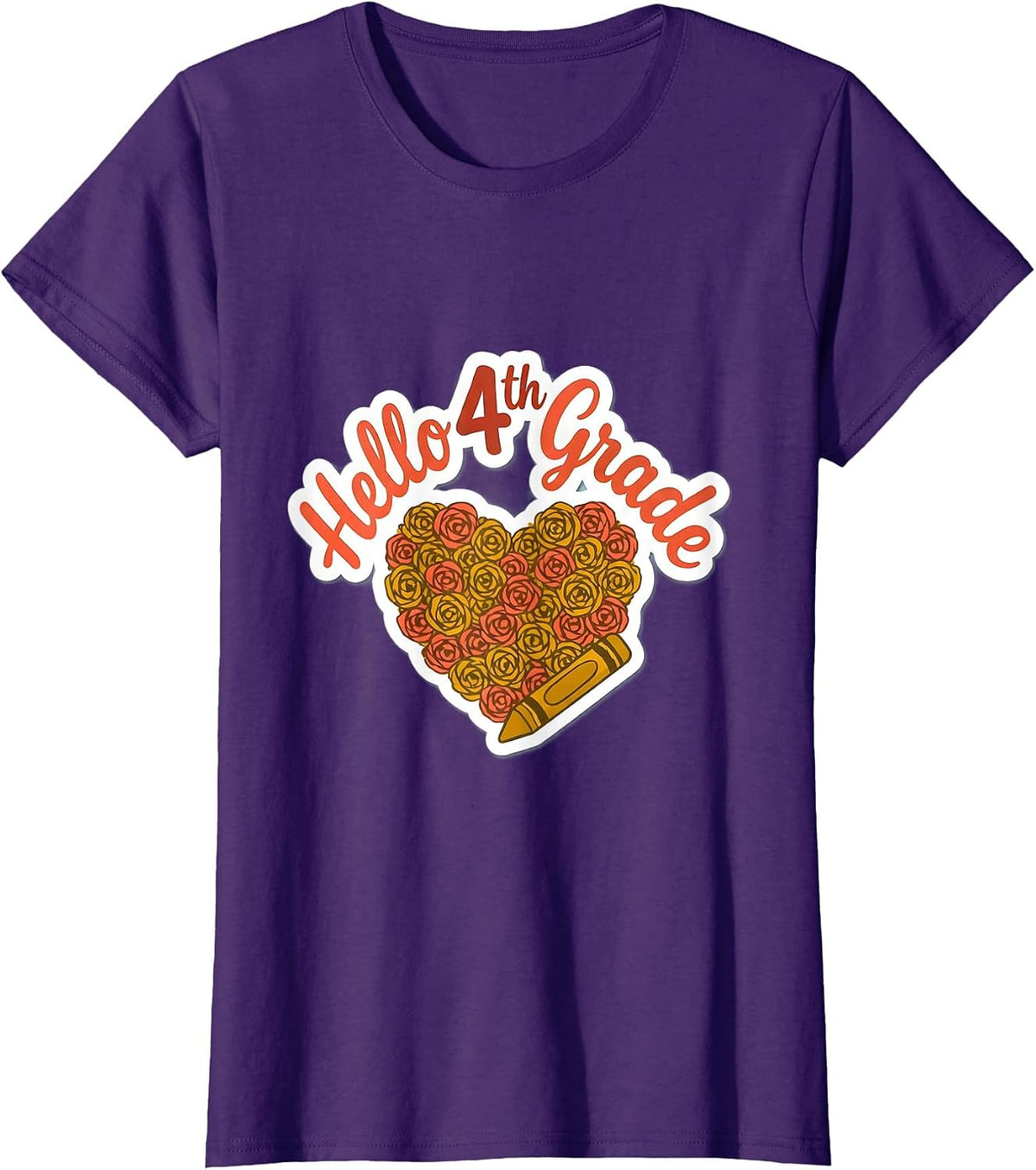 Women's Hello 4th Grade Leopard Heart Kids Back To School T-Shirt - Purple