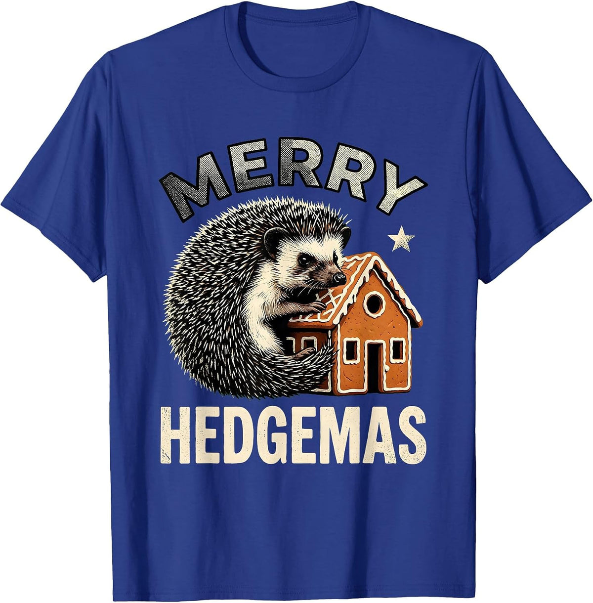 Merry Hedgemas Retro Cartoon Hedgehog Christmas Humor T-Shirt - Royal Blue