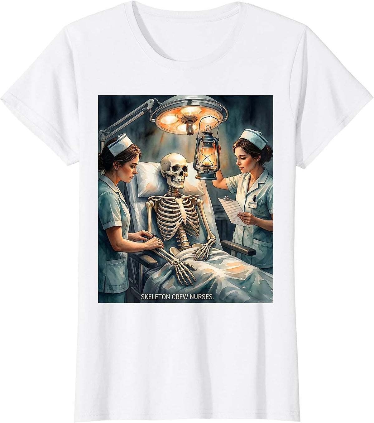 Women's Skeleton Crew Nurses Funny Halloween Nurse Crew Humor T-Shirt - White
