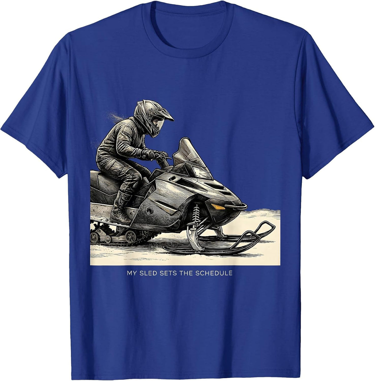 Men's My Sled Sets The Schedule Funny Snowmobile Rider Winter T-Shirt - Royal Blue