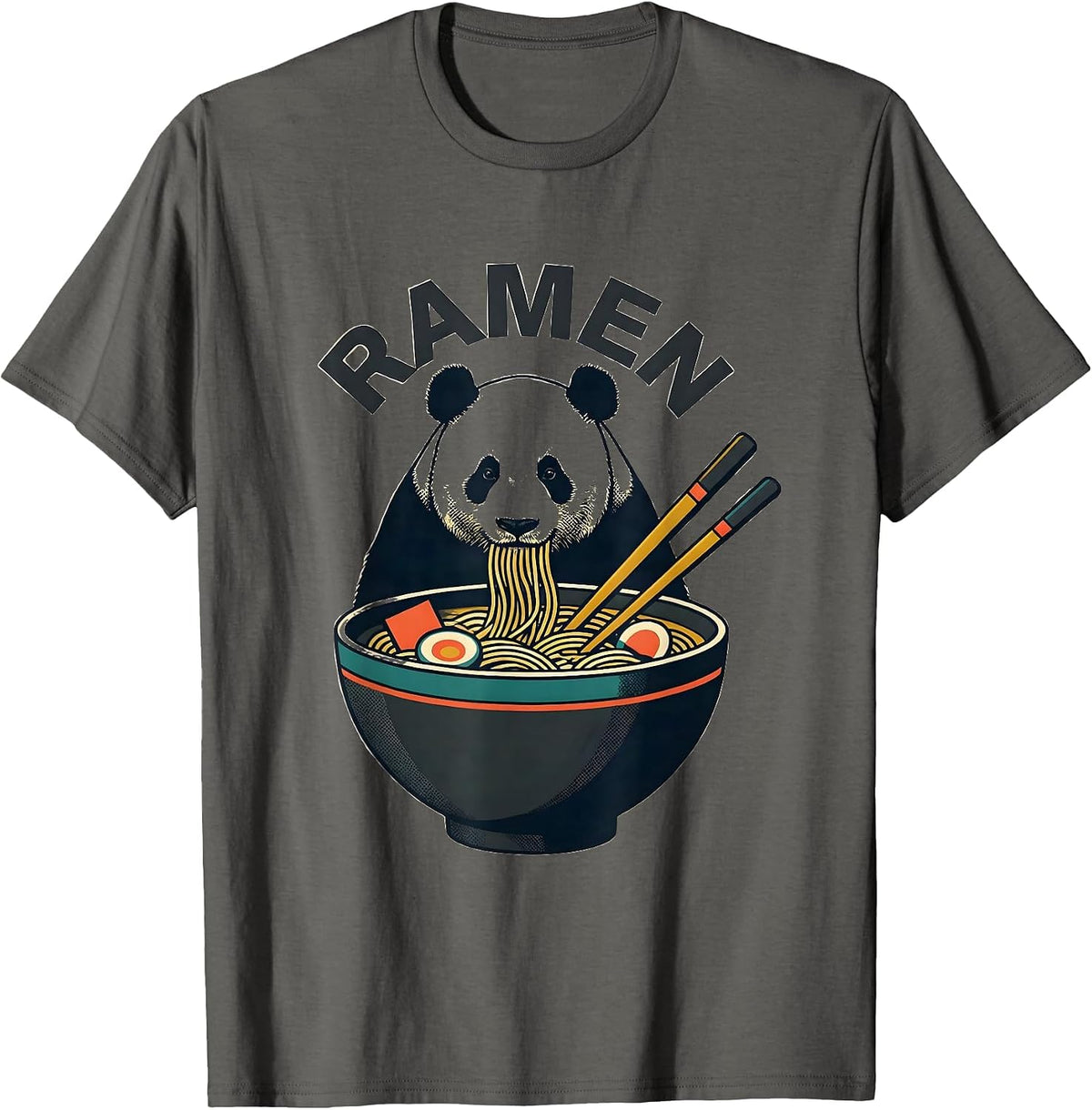 Men's Ramen Cute Panda Eating Kawaii Anime Animal Humor T-Shirt - Asphalt Grey
