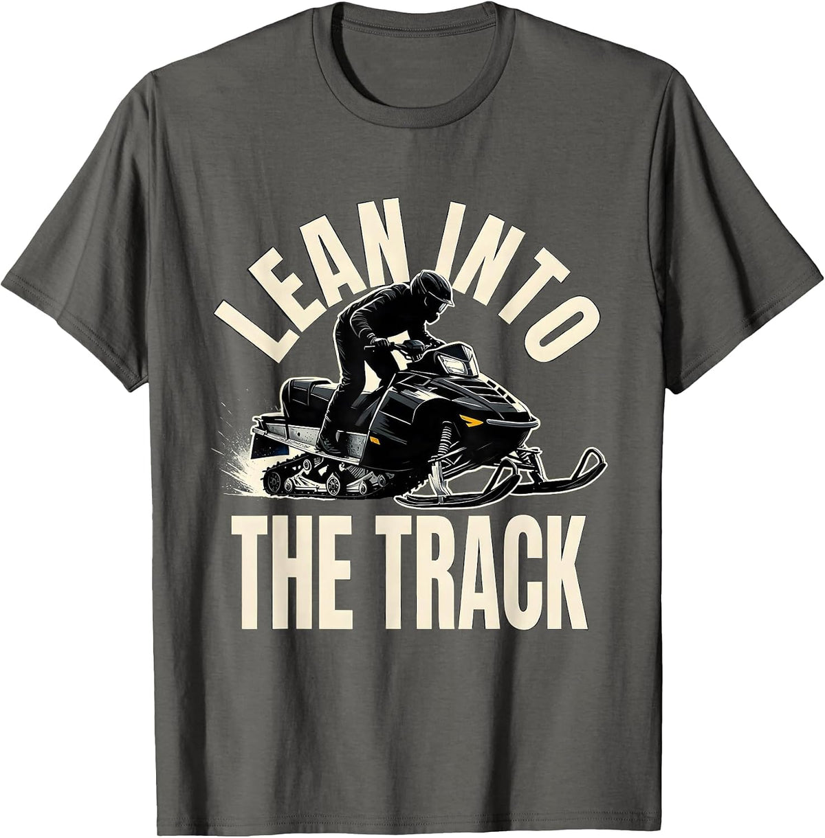 Men's Lean Into The Track Silhouette Snowmobile Rider Winter T-Shirt - Asphalt Grey