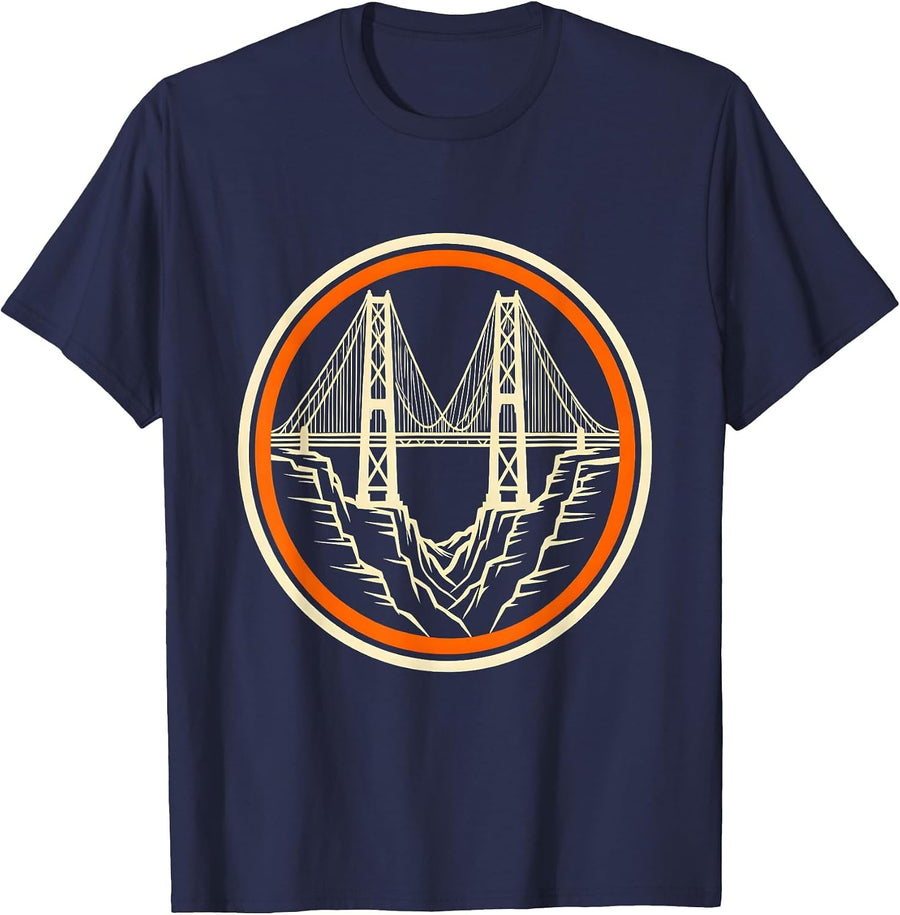 Steel Bridge Over Deep Canyon Illustration T-Shirt - Navy Blue