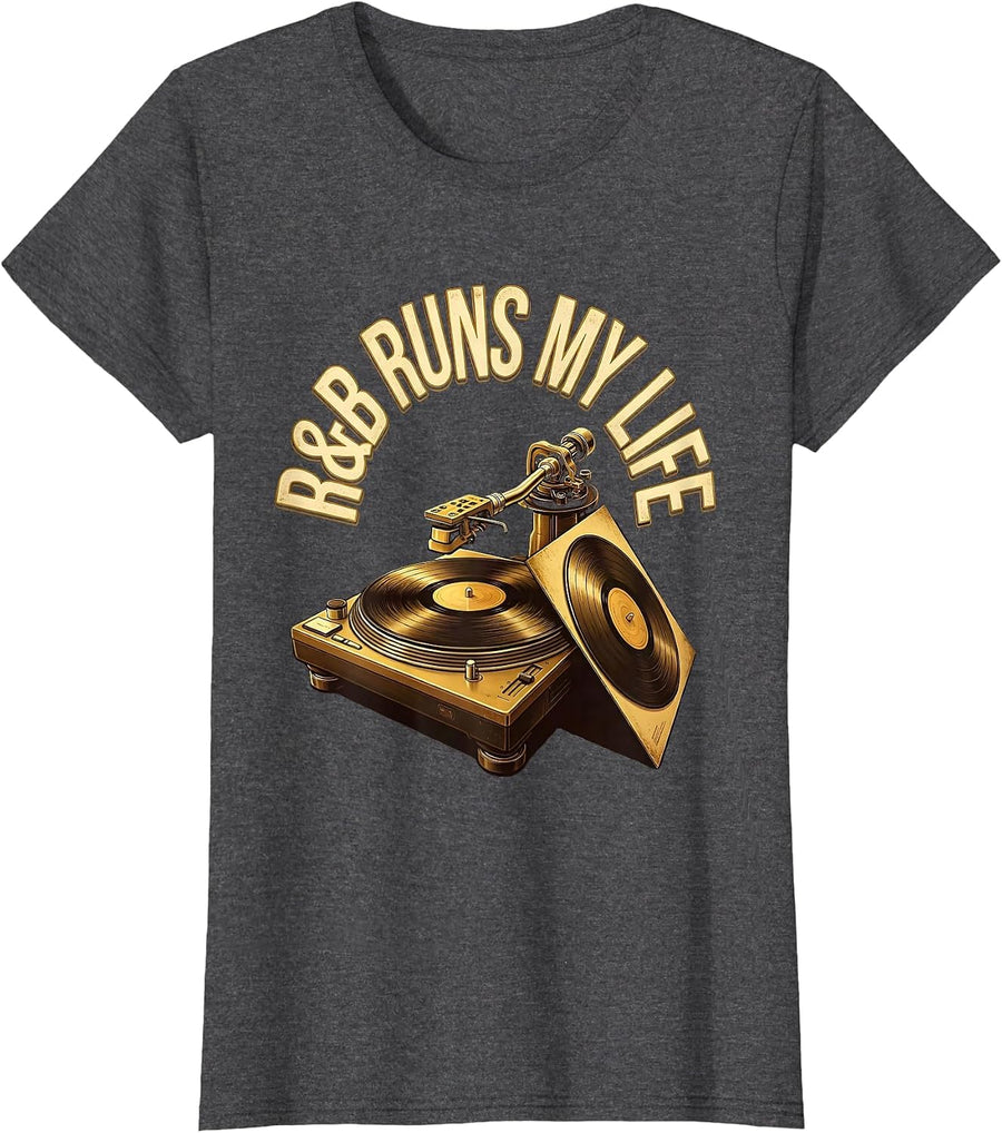 Women's R&B Runs My Life Nostalgic 90s Retro Music Fan Throwback T-Shirt - Dark Heather Grey