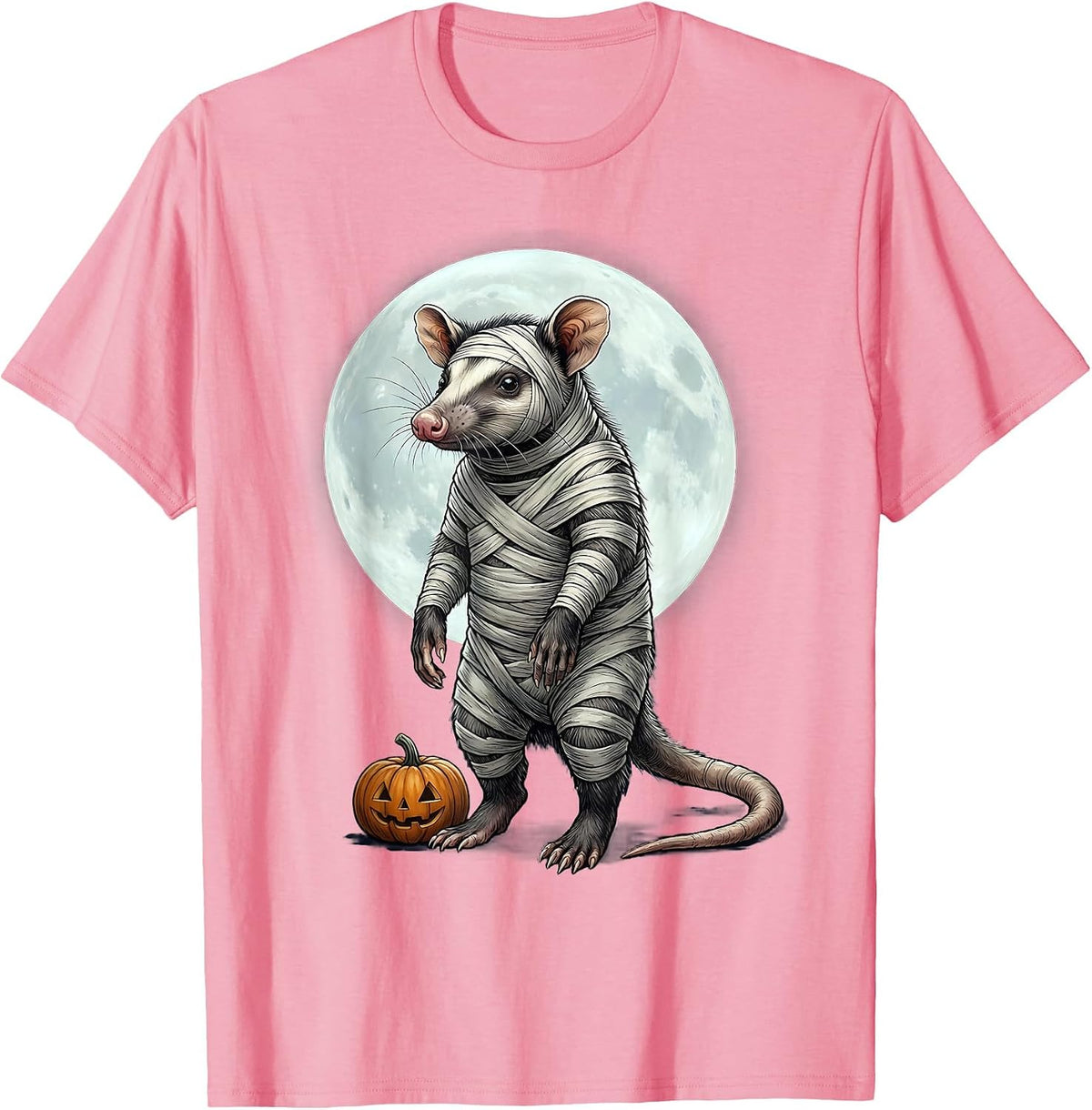 Men's Opossum Halloween Spooky Moon Vintage Novelty T-Shirt - Pink