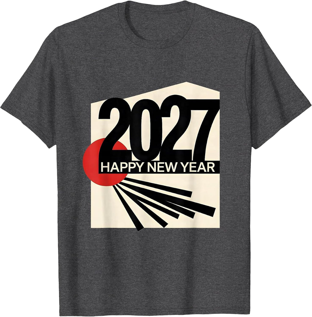 Men's Happy New Year 2027 Bauhaus Modernist Party Host Keepsake T-Shirt - Dark Heather Grey