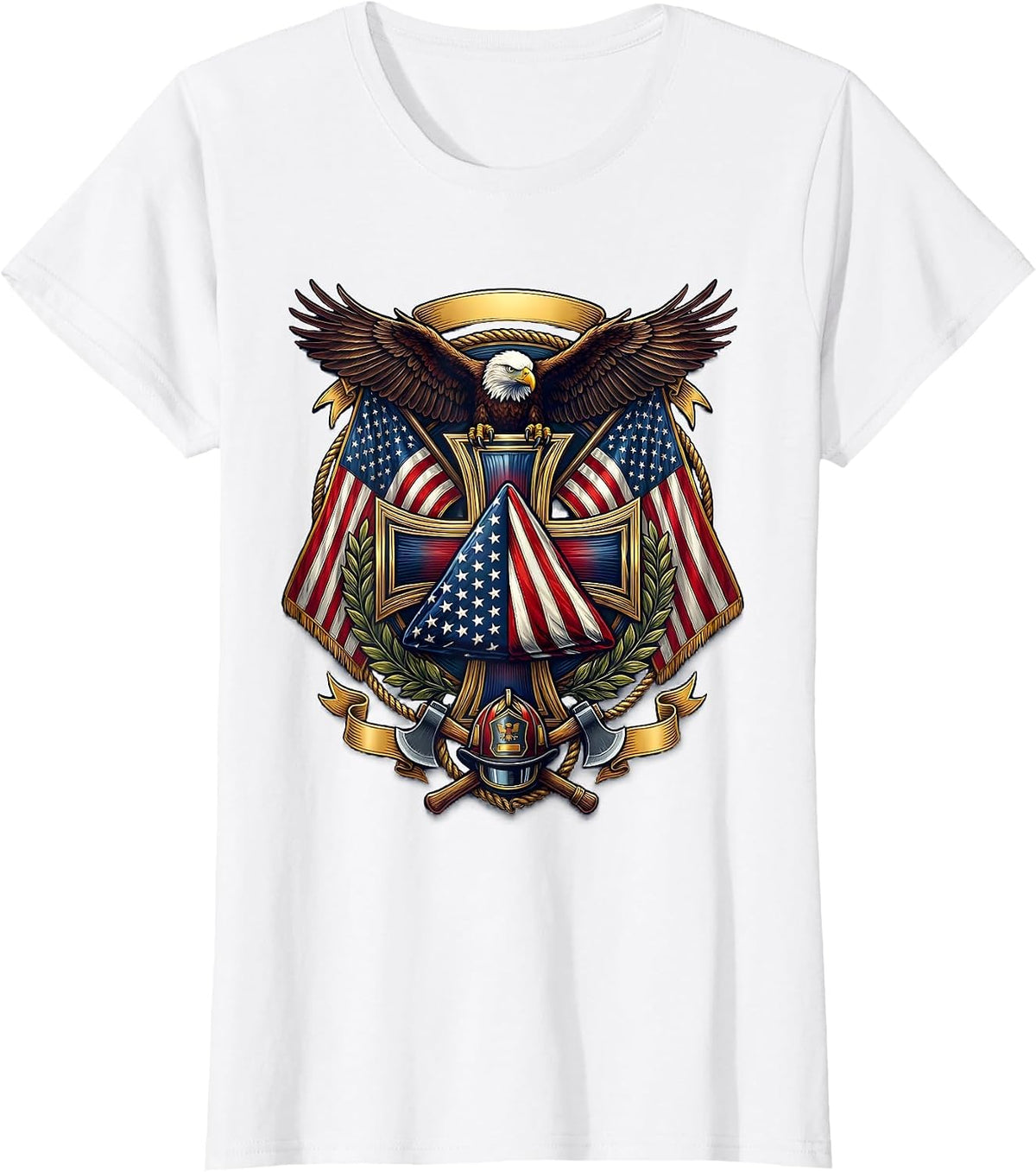 Patriot Day Folded Flag Triangle Shadow T-Shirt - White