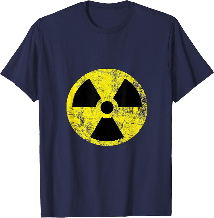 Nuclear Radiation Hazard Warning Fallout Symbol Sign Caution T-Shirt - Navy Blue