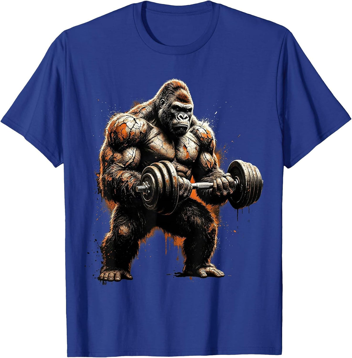 Gorilla Dumbbell Curls Gym Workout Graphic T-Shirt - Royal Blue