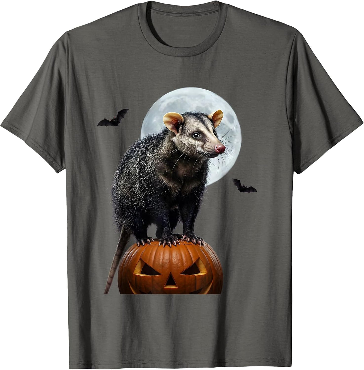 Men's Opossum Moon Halloween Spooky Moon Novelty T-Shirt - Asphalt Grey