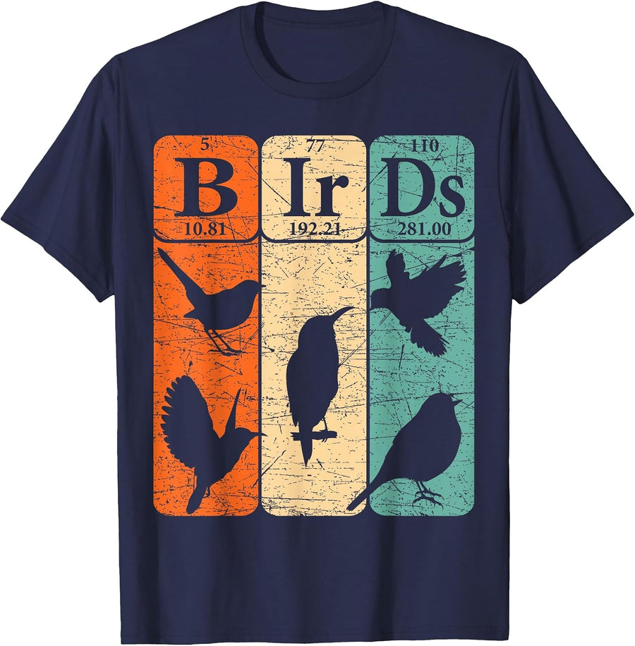 Birds Periodic Table Elements Birdwatching Ornithology T-Shirt - Navy Blue