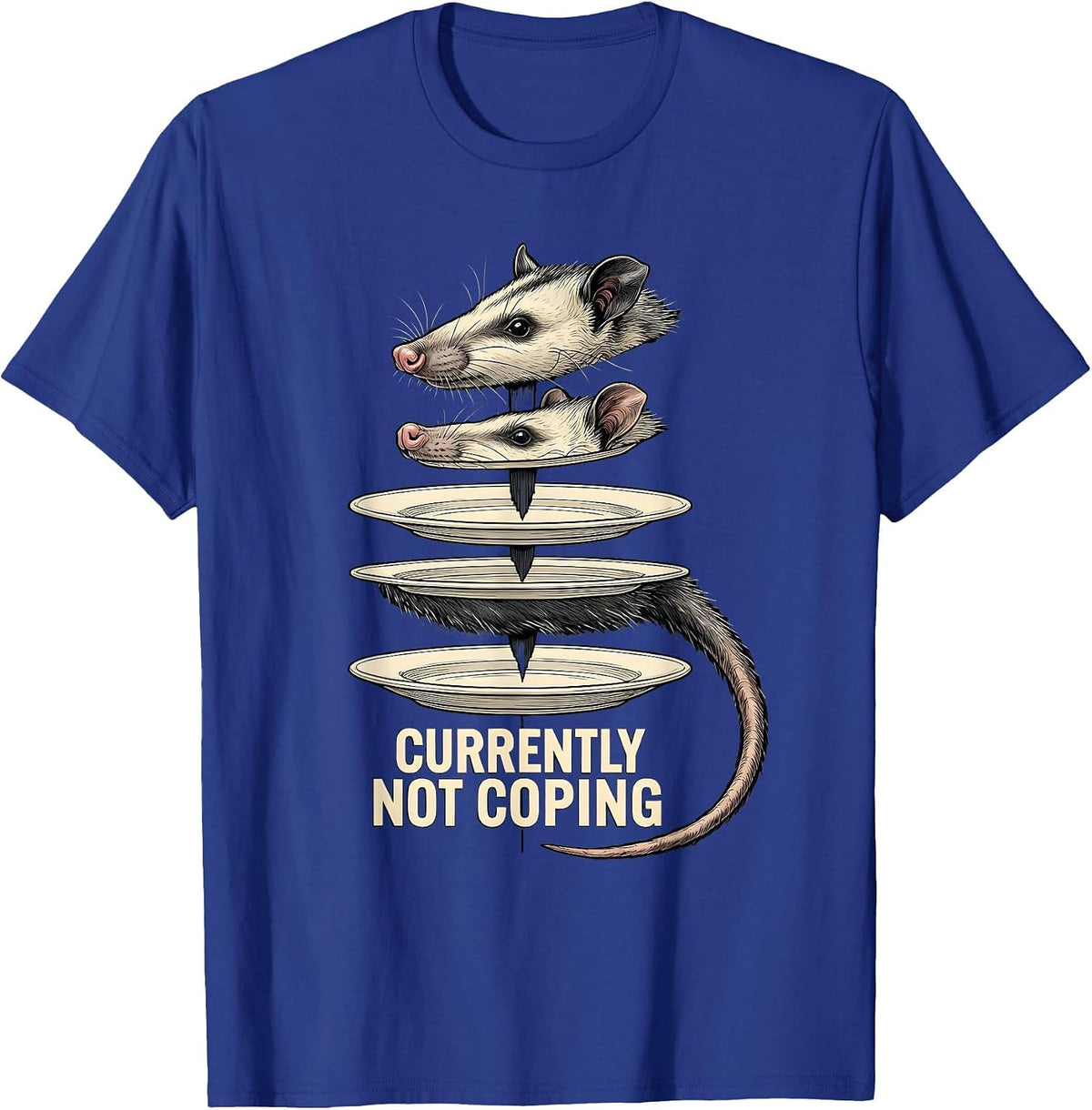 Men's Currently Not Coping Exploded View Opossum Meme Humor T-Shirt - Royal Blue