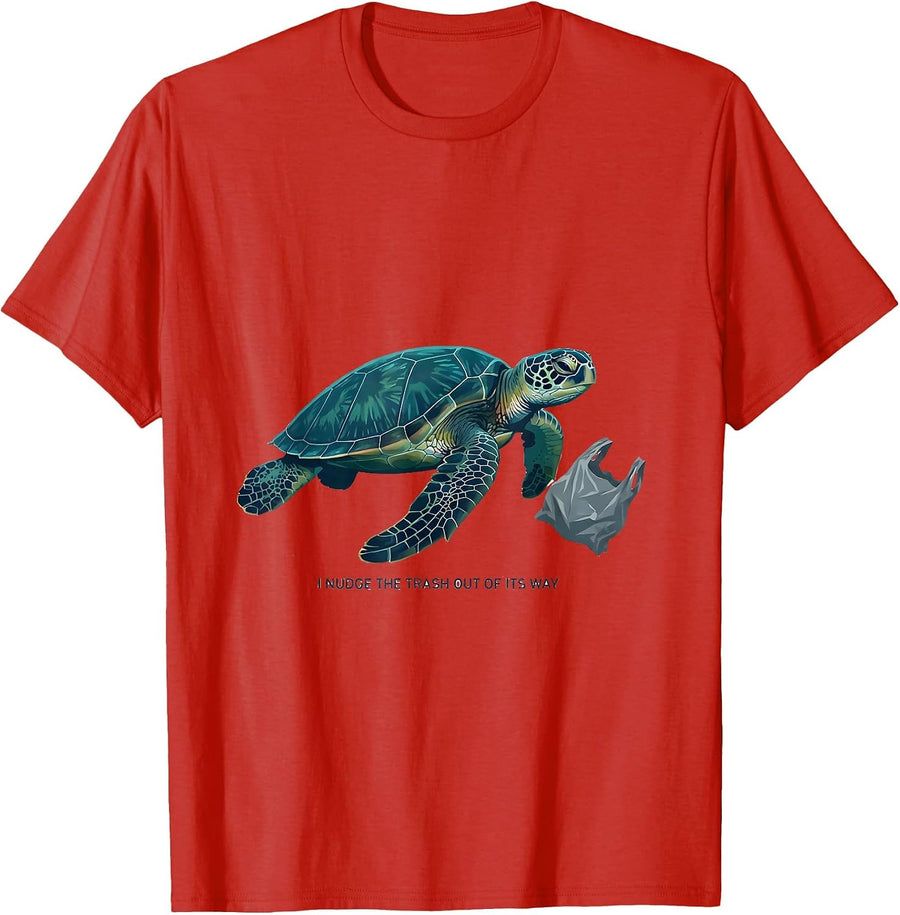 Men's I Nudge The Trash Out Of Its Way Funny Sea Turtle Ocean T-Shirt - Red