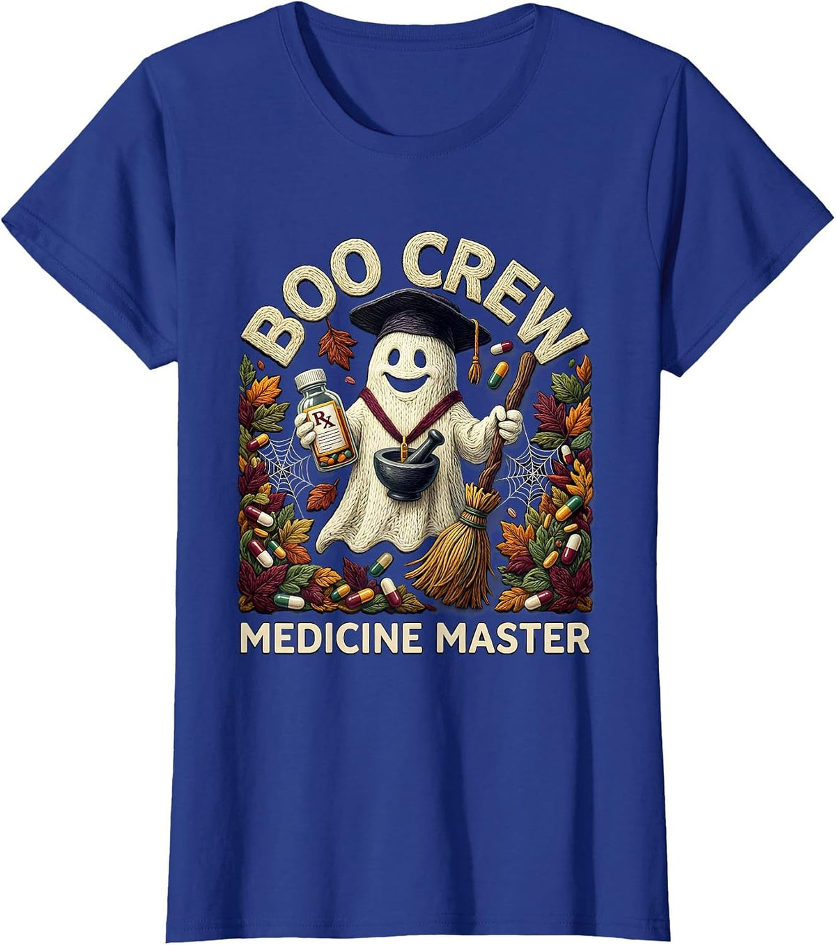 Women's Boo Crew Medicine Master Halloween Design T-Shirt - Royal Blue