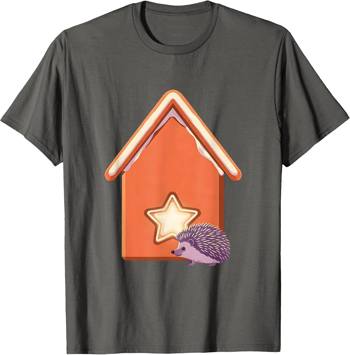 Tiny Hedgehog Gingerbread House Cute Christmas Humor T-Shirt - Asphalt Grey