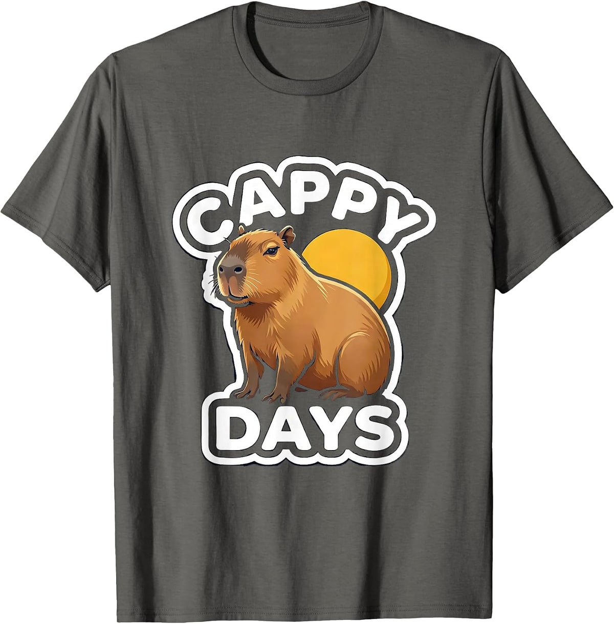 Men's Cappy Days Funny Capybara Meme Animal Humor Sticker Style T-Shirt - Asphalt Grey