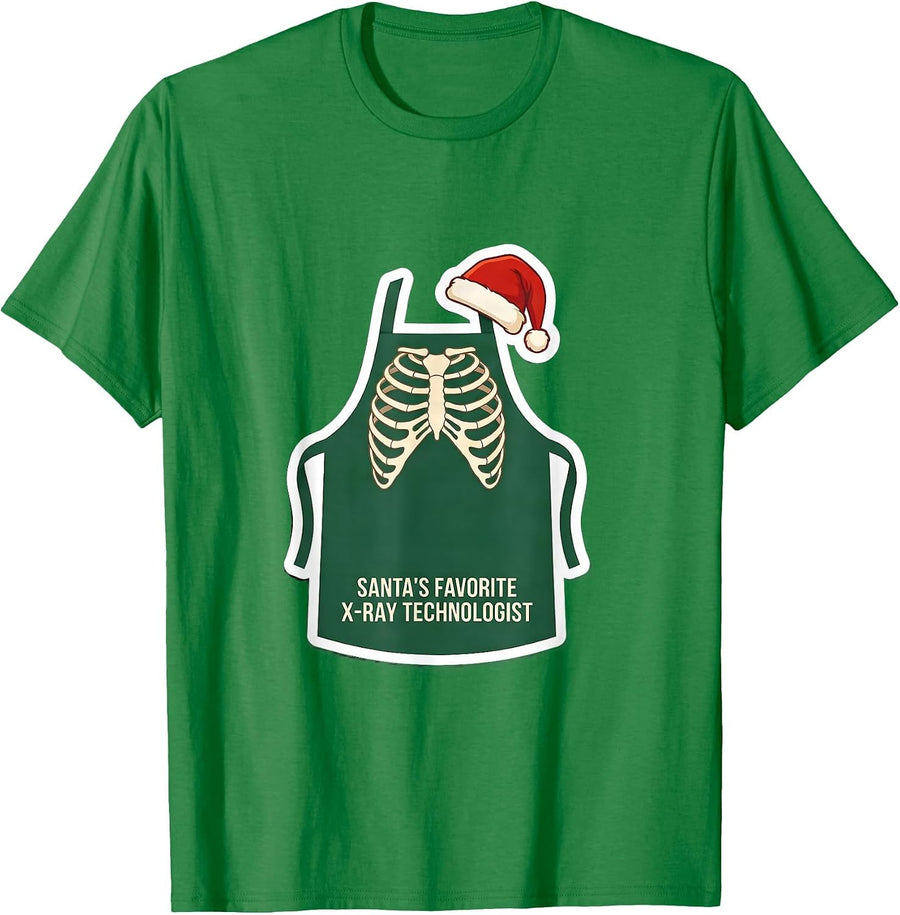 Men's Santa's Favorite X-Ray Technologist Funny Radiology Tech T-Shirt - Kelly Green