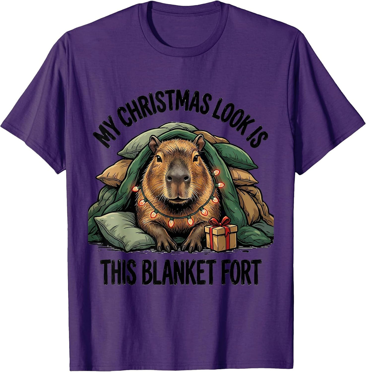 My Christmas Look Is This Blanket Fort Funny Capybara T-Shirt - Purple