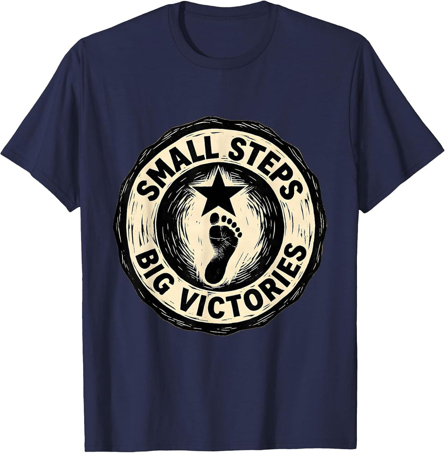 Small Steps Big Victories Special Education Design T-Shirt - Navy Blue