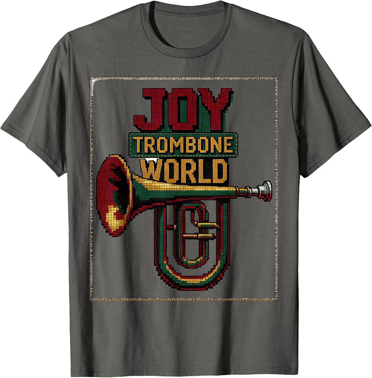 Joy Trombone World Funny Band Instrument Player Humor T-Shirt - Asphalt Grey