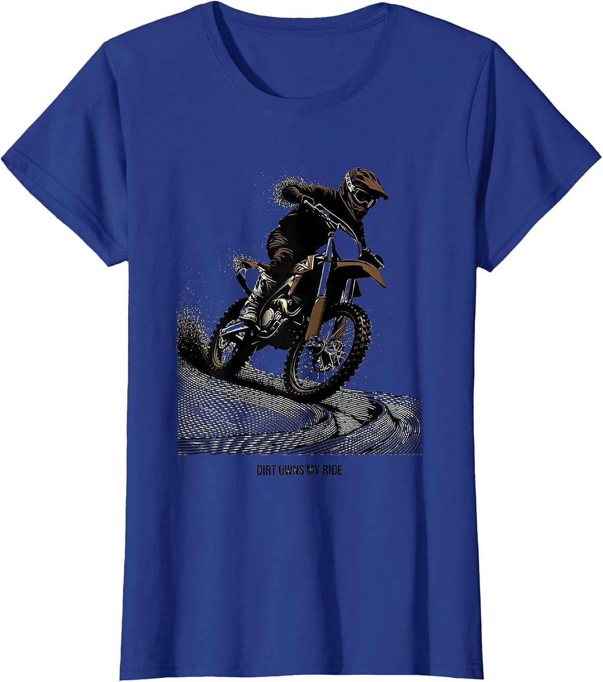 Women's Dirt Owns My Ride Blackwork Dotwork Motocross Rider Dirt T-Shirt - Royal Blue