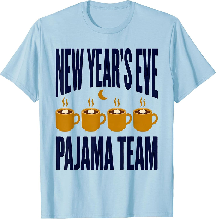 Men's New Year's Eve Pajama Team Funny Matching Family Party Wear T-Shirt - Baby Blue
