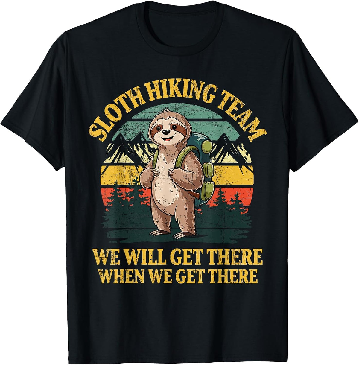 Funny Sloth Hiking T-Shirt - Black