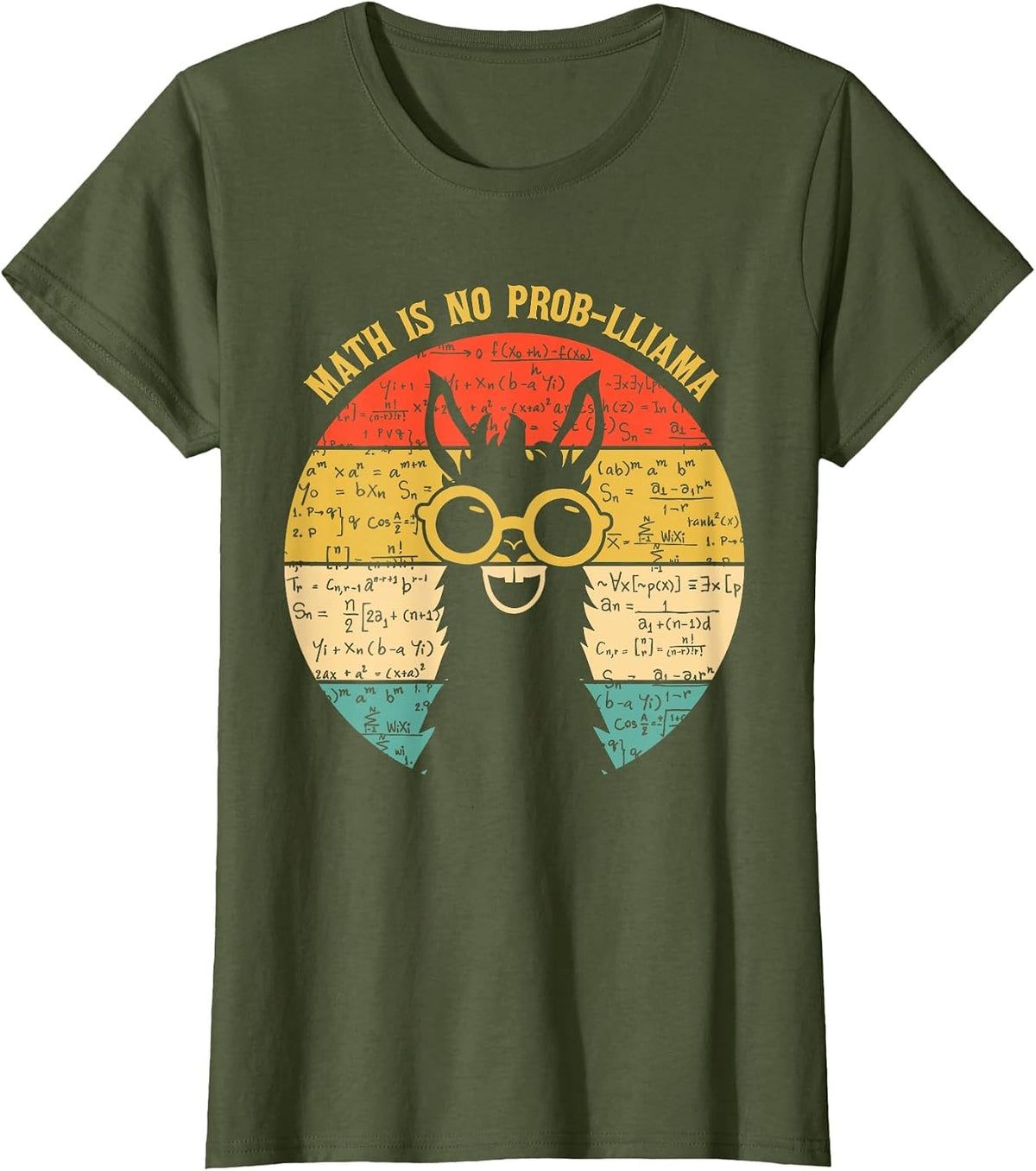 Math is No Prob-Llama - Math Llama Teacher T-Shirt - Olive Green