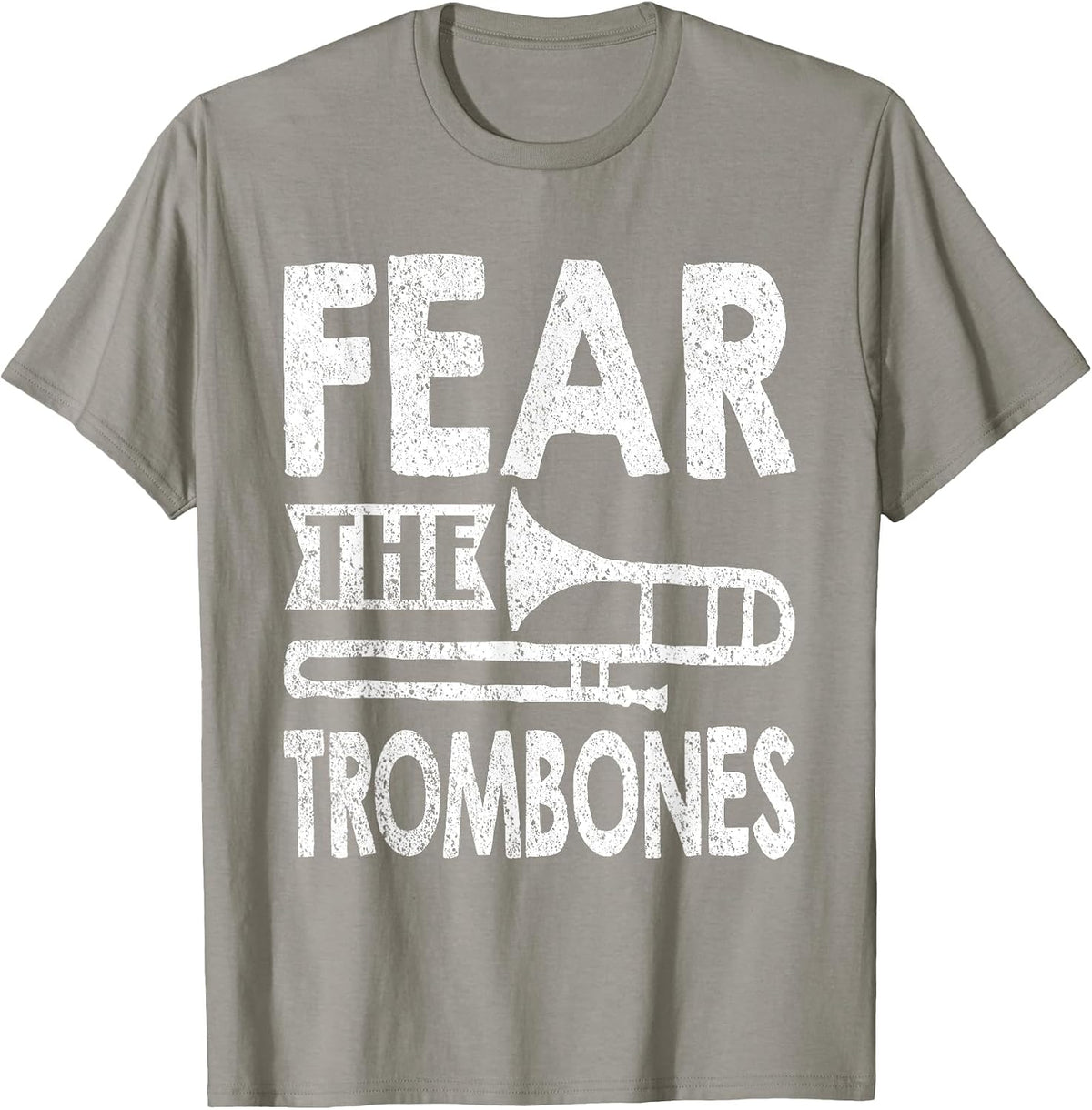 Fear The Trombones Funny Band Geek Distressed T-Shirt - Slate Grey
